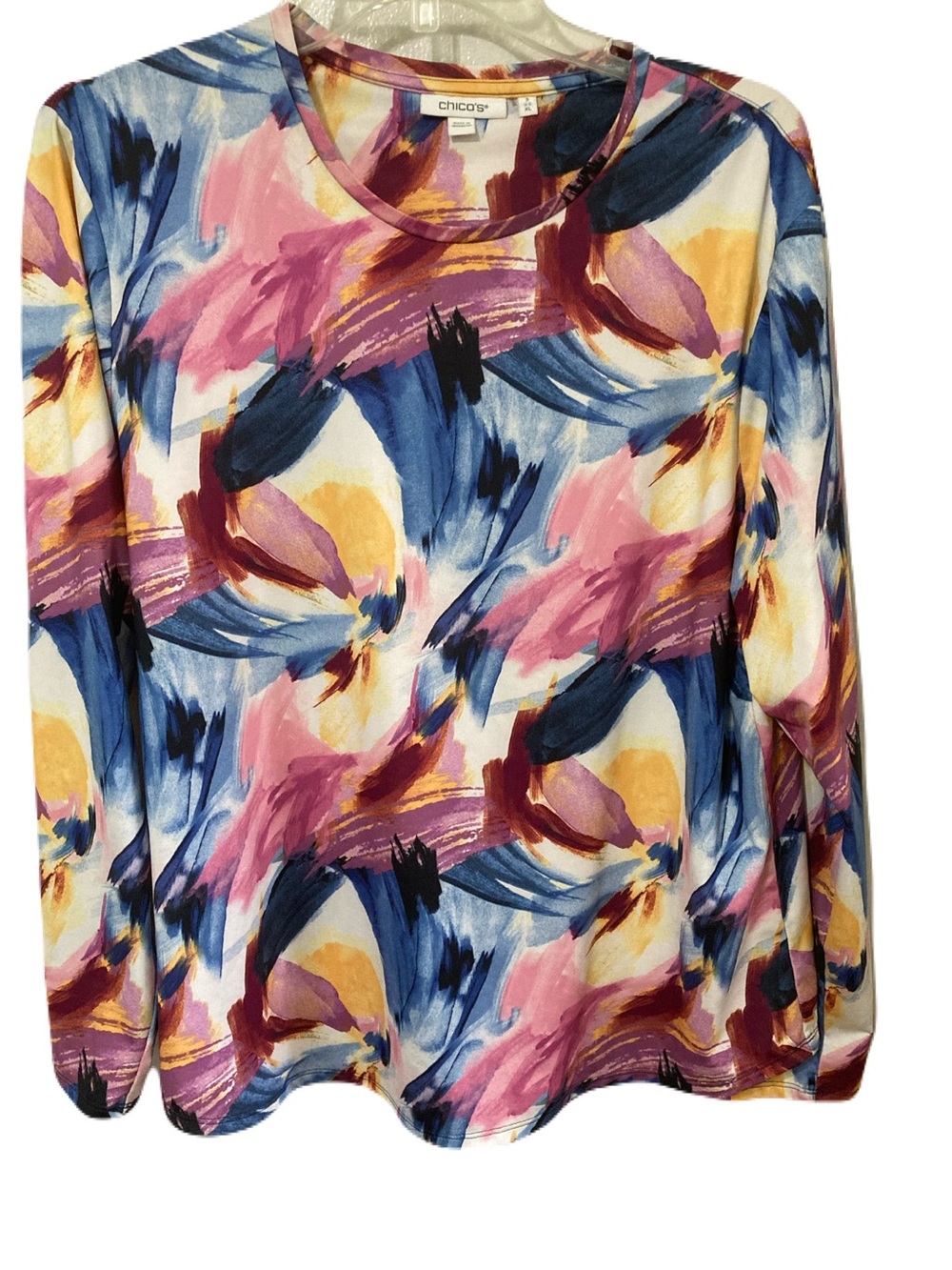Chico's Painterly Print Long-Sleeve Top in Pink & Blue